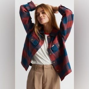 Brixton Womens Bowery Captain Blue Long Sleeve Button Down Flannel-size small